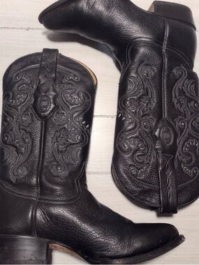 CUADRA Men's Black Deer Leather Western Cowboy Boots Size 8.5 US